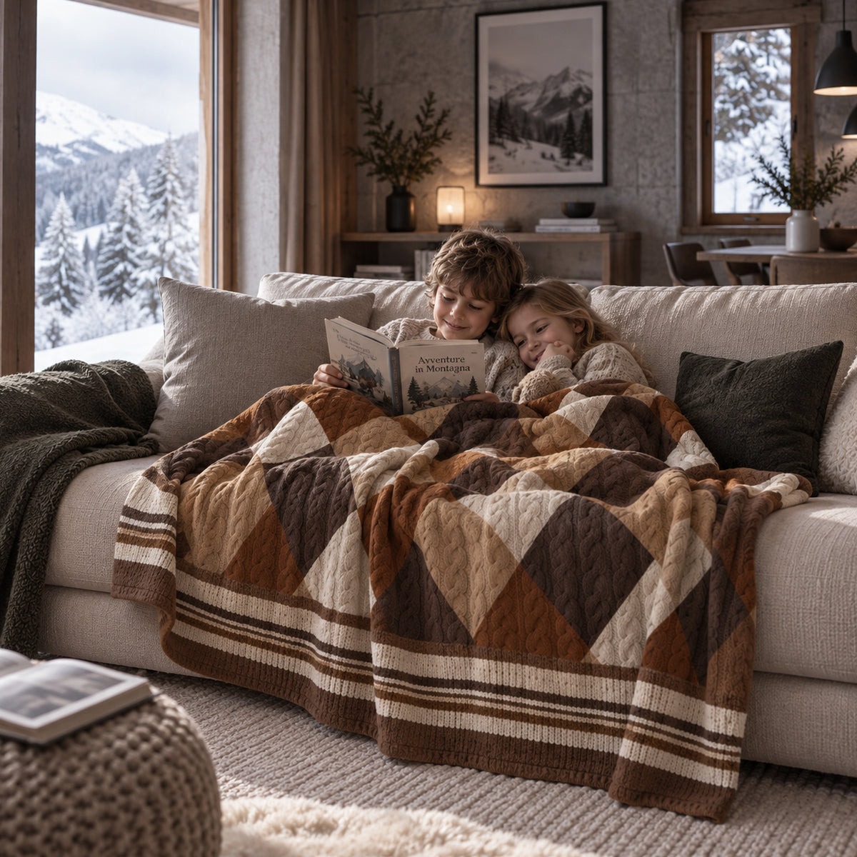 Plaid Tricot Rombo Marrone