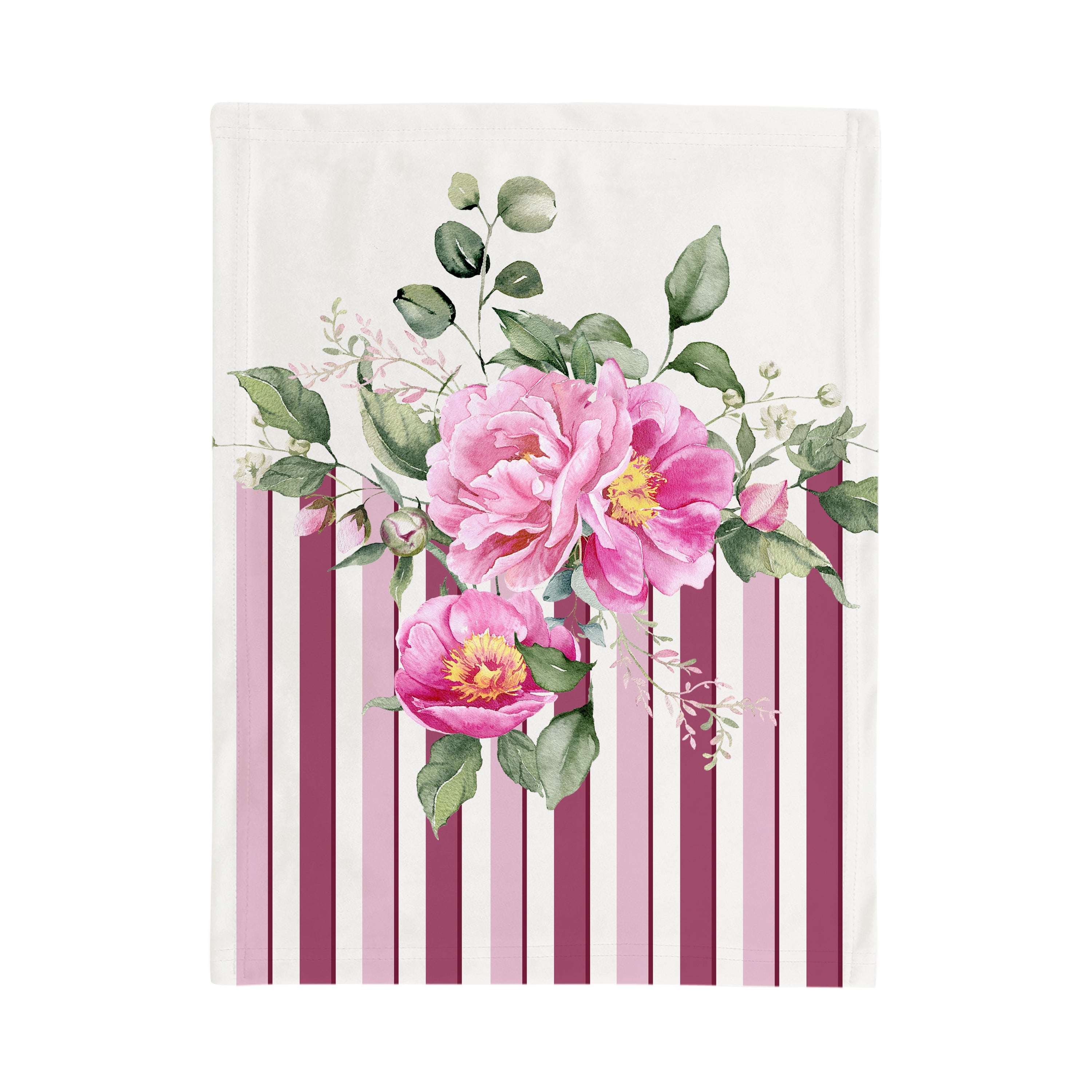 Peony striped pink floral tea towel
