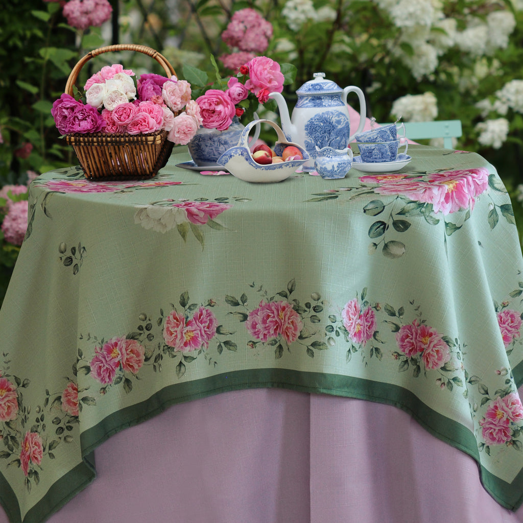 Tovaglia Peony righe verdi fiori