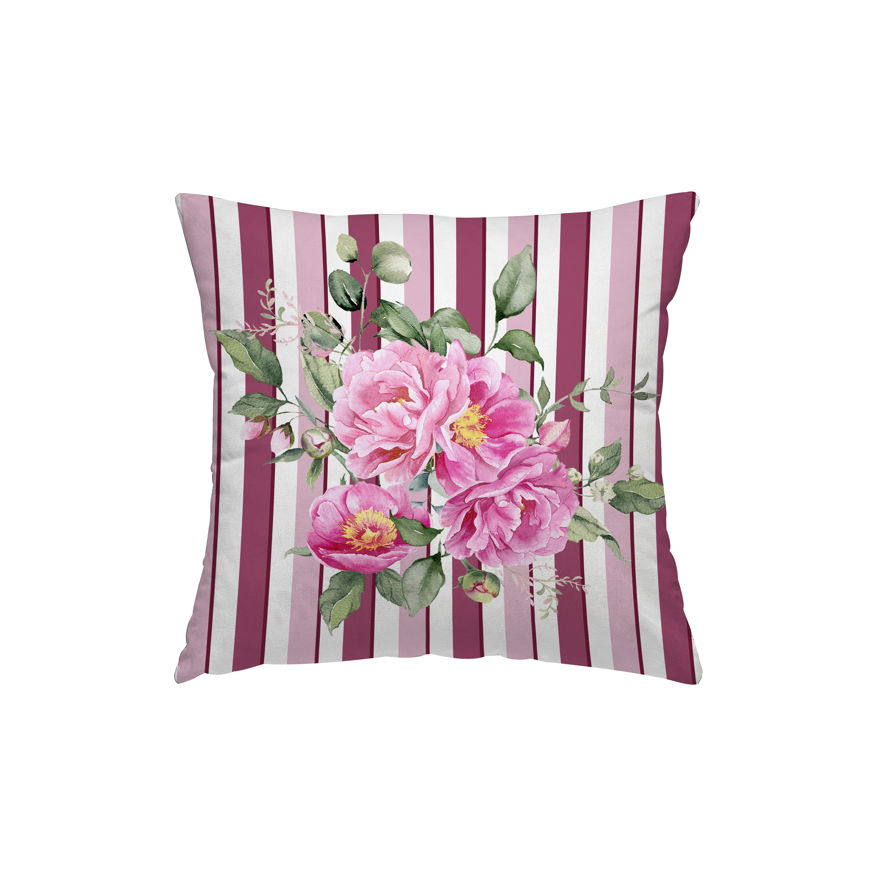 Fodera cuscino stampato righe rosa fiori