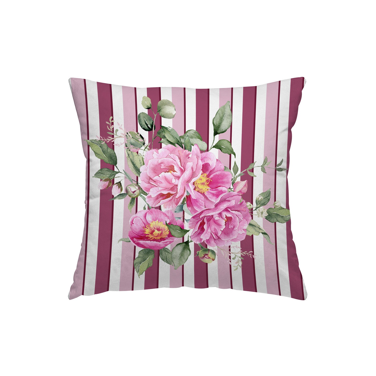 Cuscino Peony righe rosa fiori