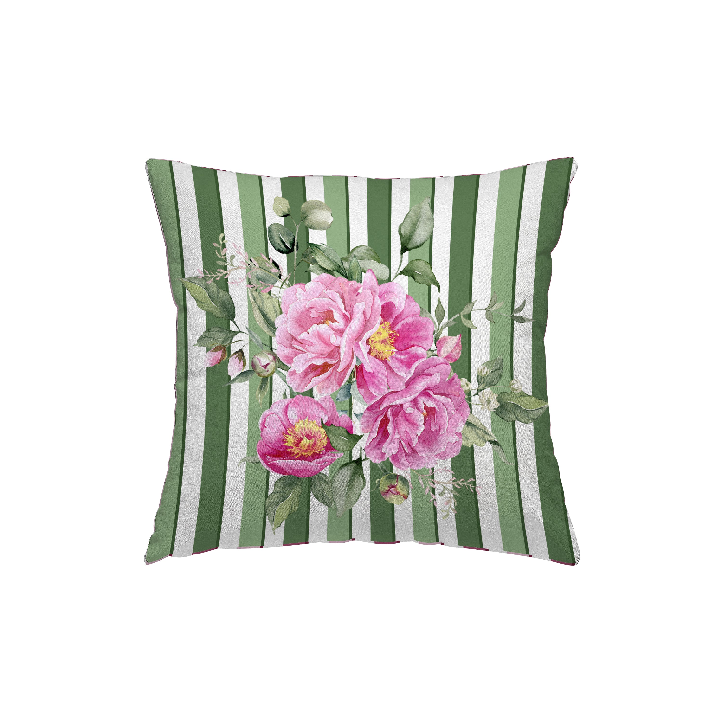Fodera cuscino stampato righe verdi fiori