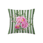 Peony cushion green stripes flowers