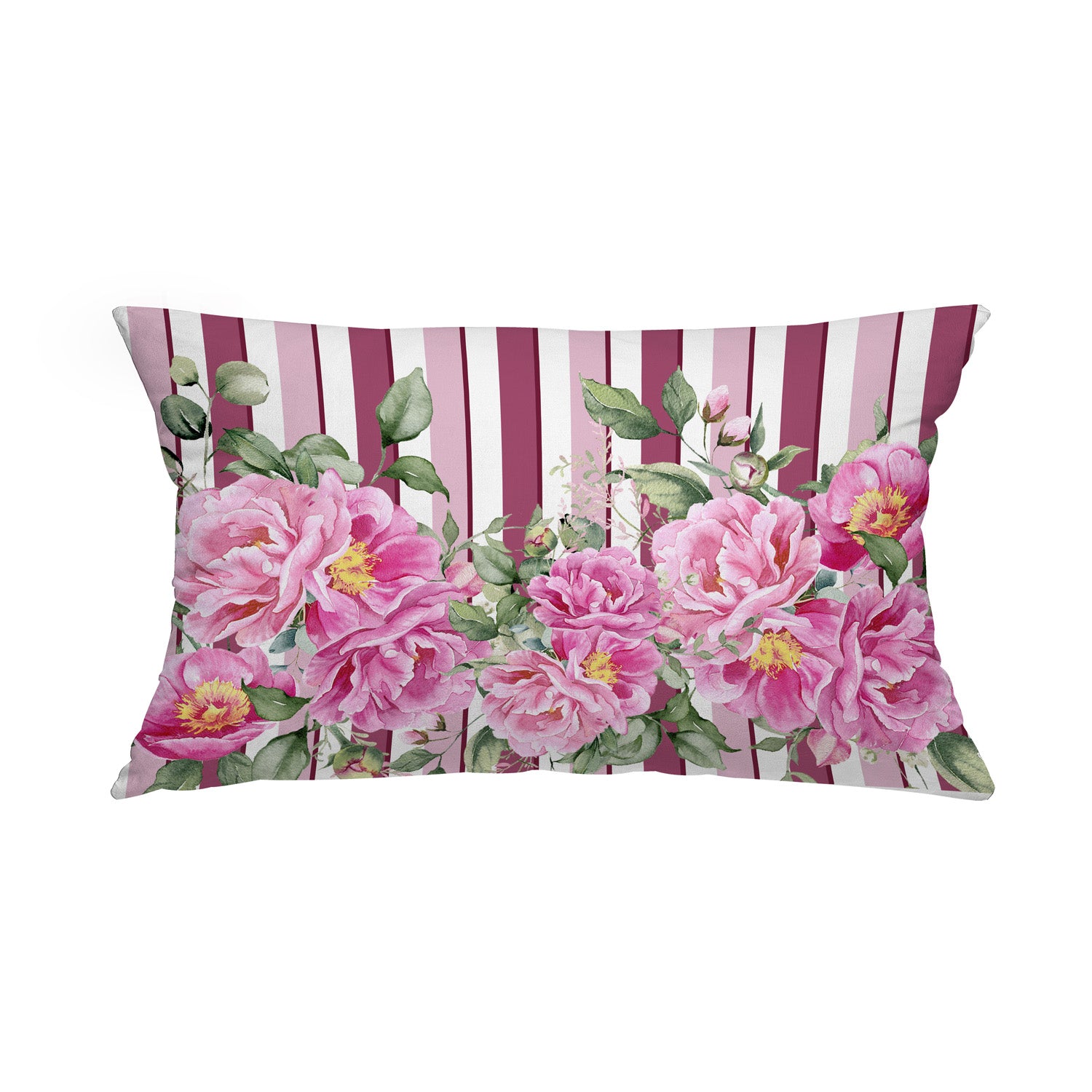Cuscino Peony righe rosa fiori