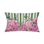 Peony cushion green stripes flowers