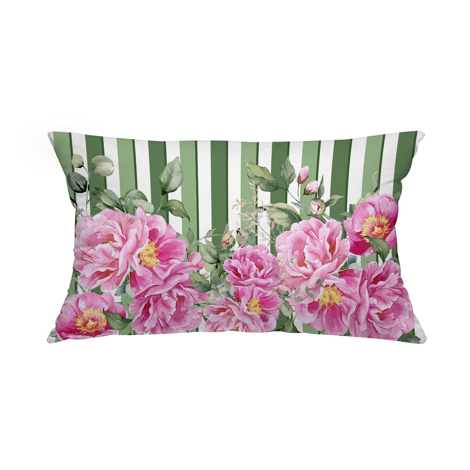 Cuscino Peony righe verdi fiori