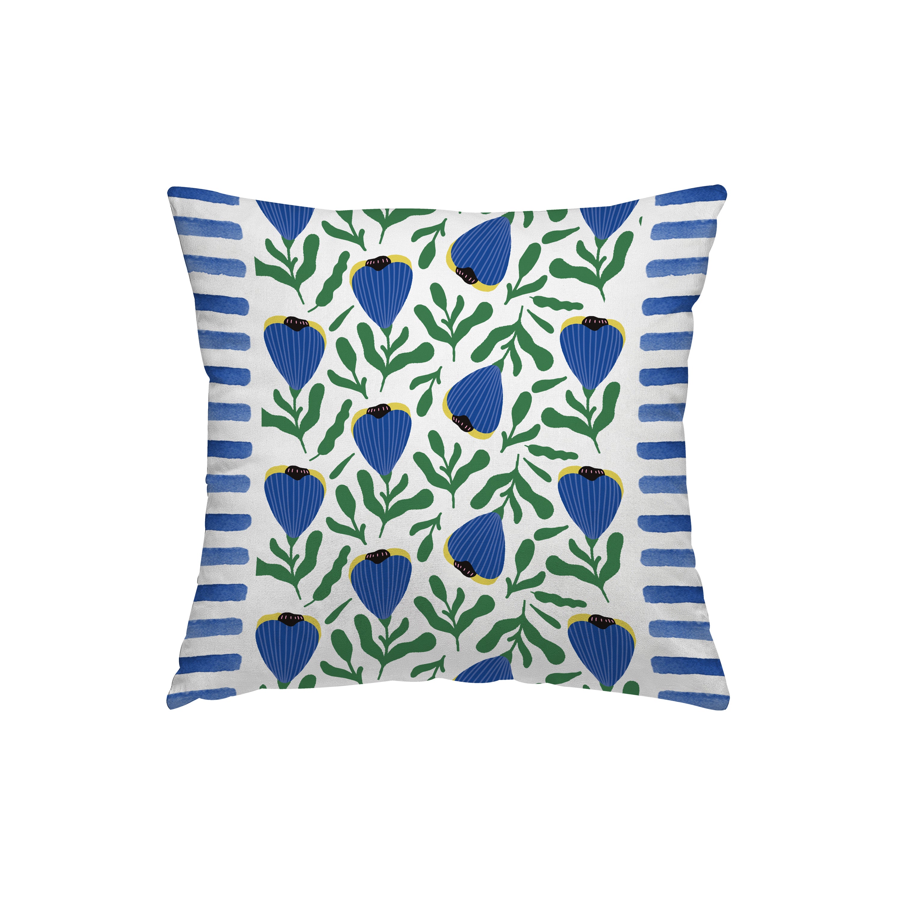 Fodera cuscino stampato Yoko fiori blu