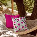 Fodera cuscino stampato Yoko fiori fucsia