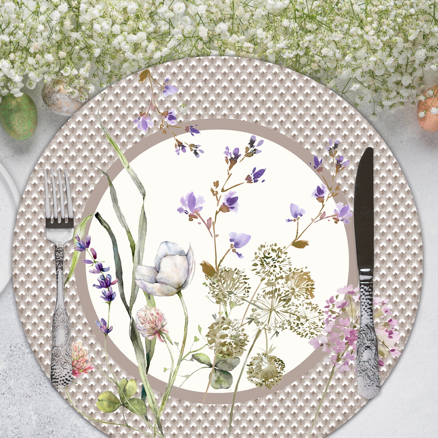 Sottopiatto rivestito Achillea Beige set da 2 pezzi