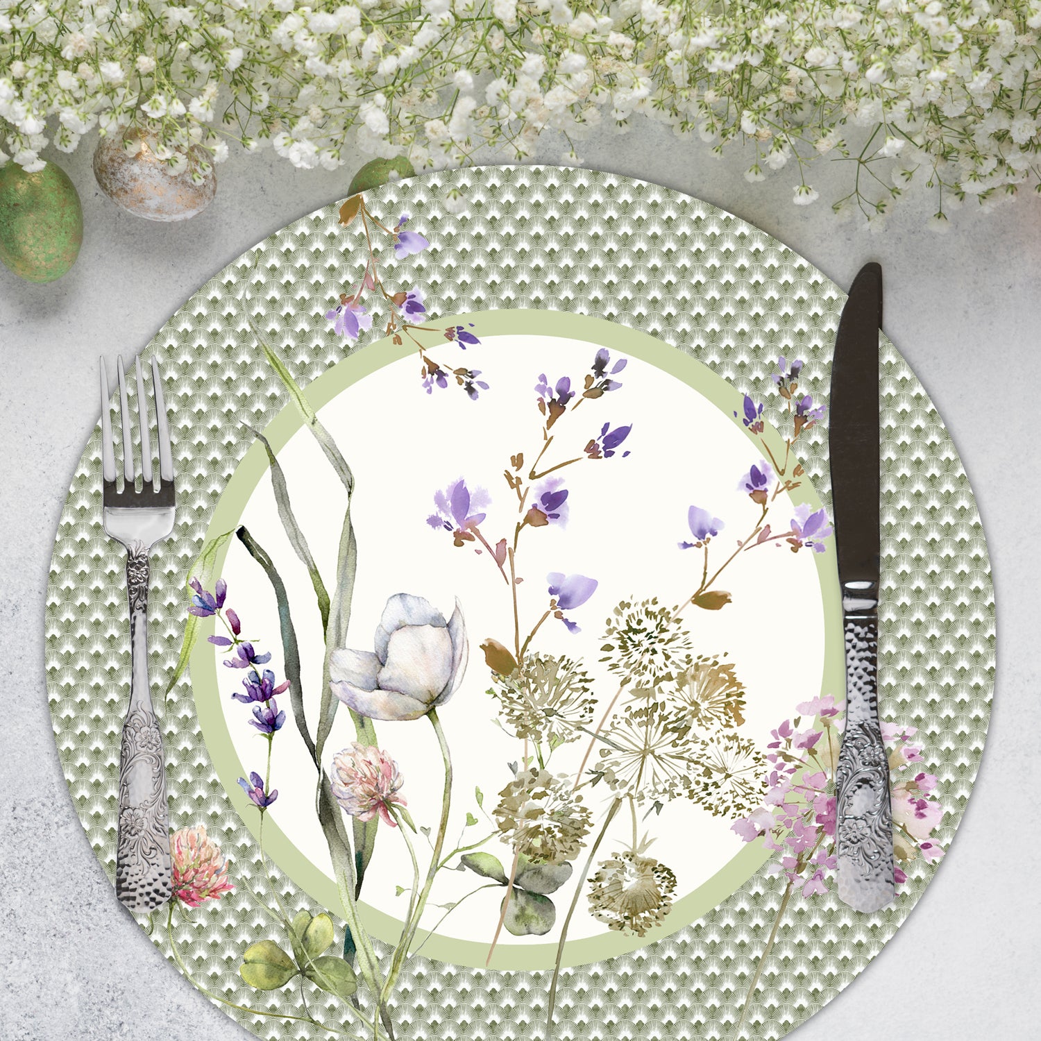 Sottopiatto rivestito Achillea Verde set da 2 pezzi