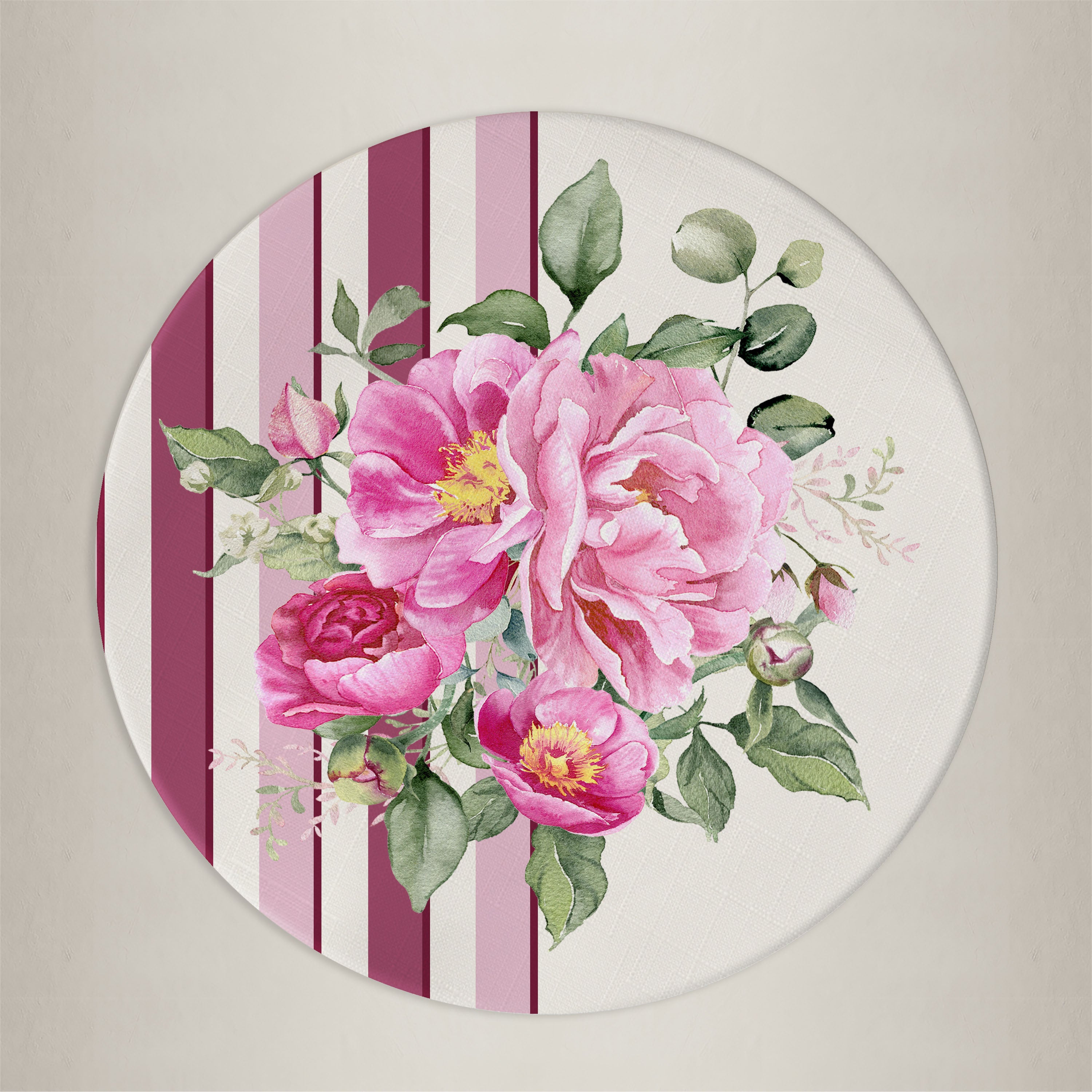 Sottopiatto rivestito Peony righe rosa fiori set da 2 pezzi