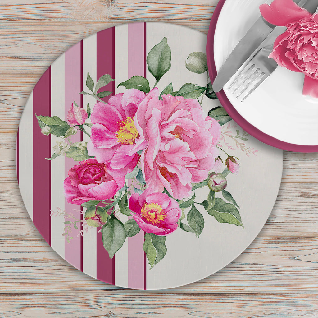 Sottopiatto rivestito Peony righe rosa fiori set da 2 pezzi
