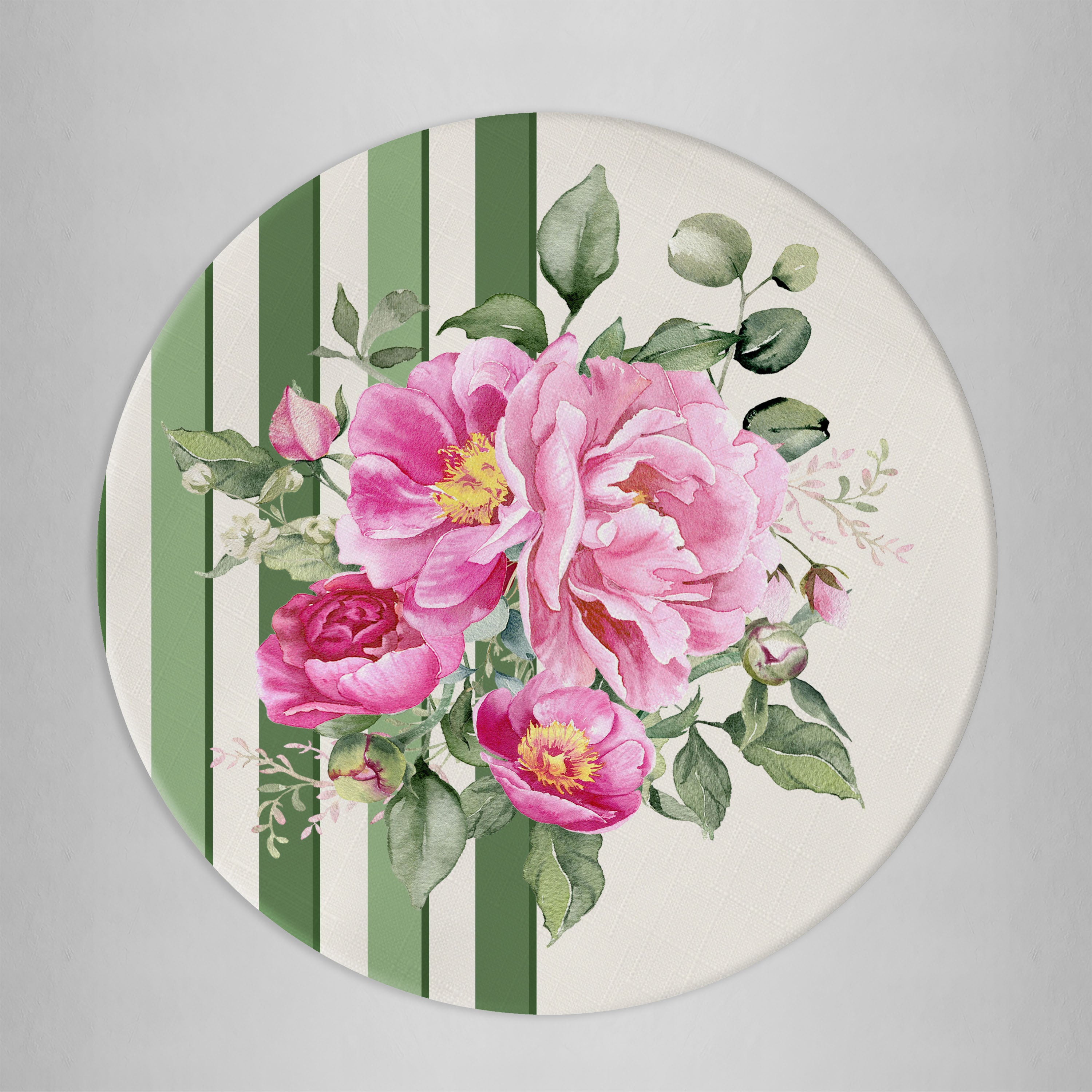 Sottopiatto rivestito Peony righe verdi fiori set da 2 pezzi