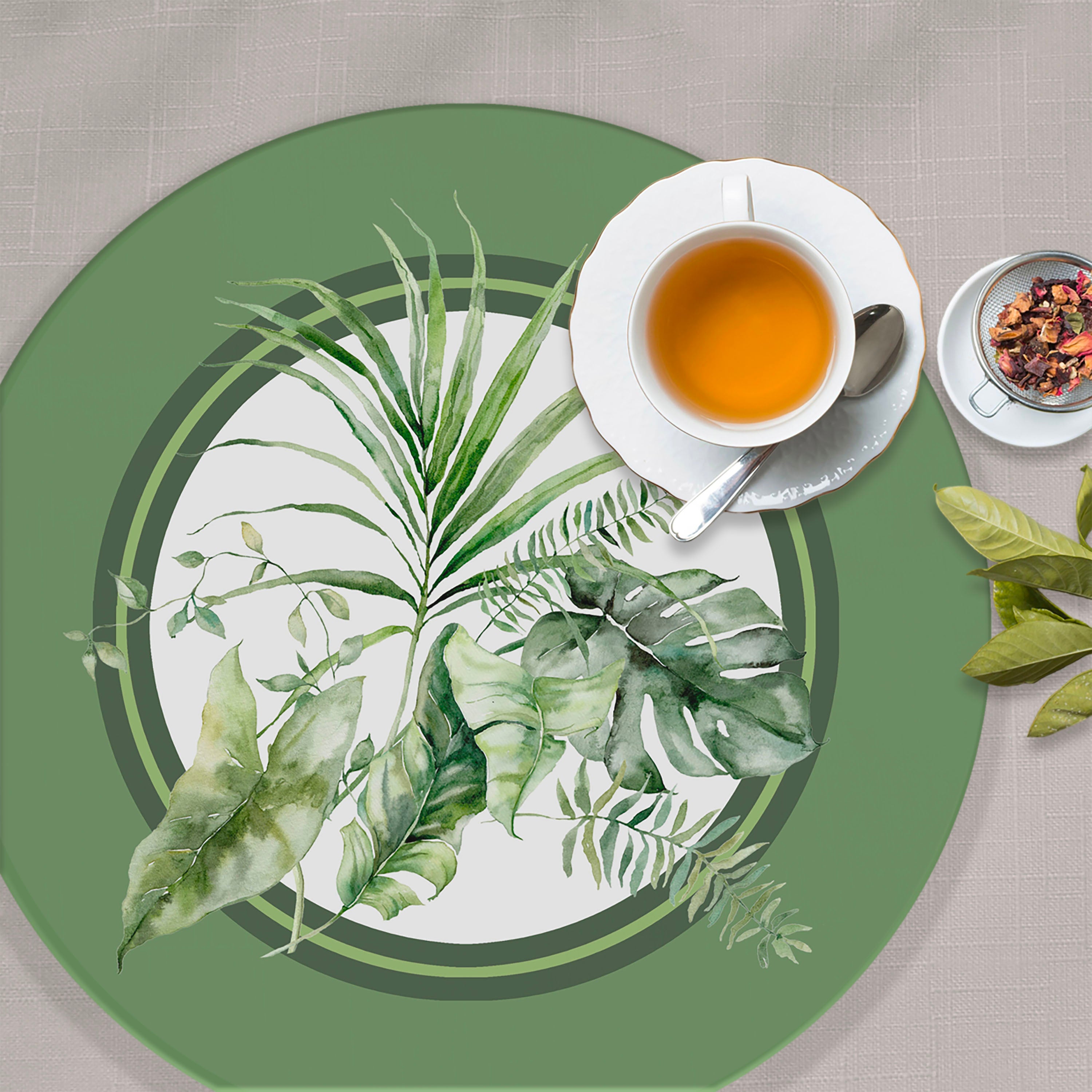 Sottopiatto rivestito Kenzia foglie verdi set da 2 pezzi