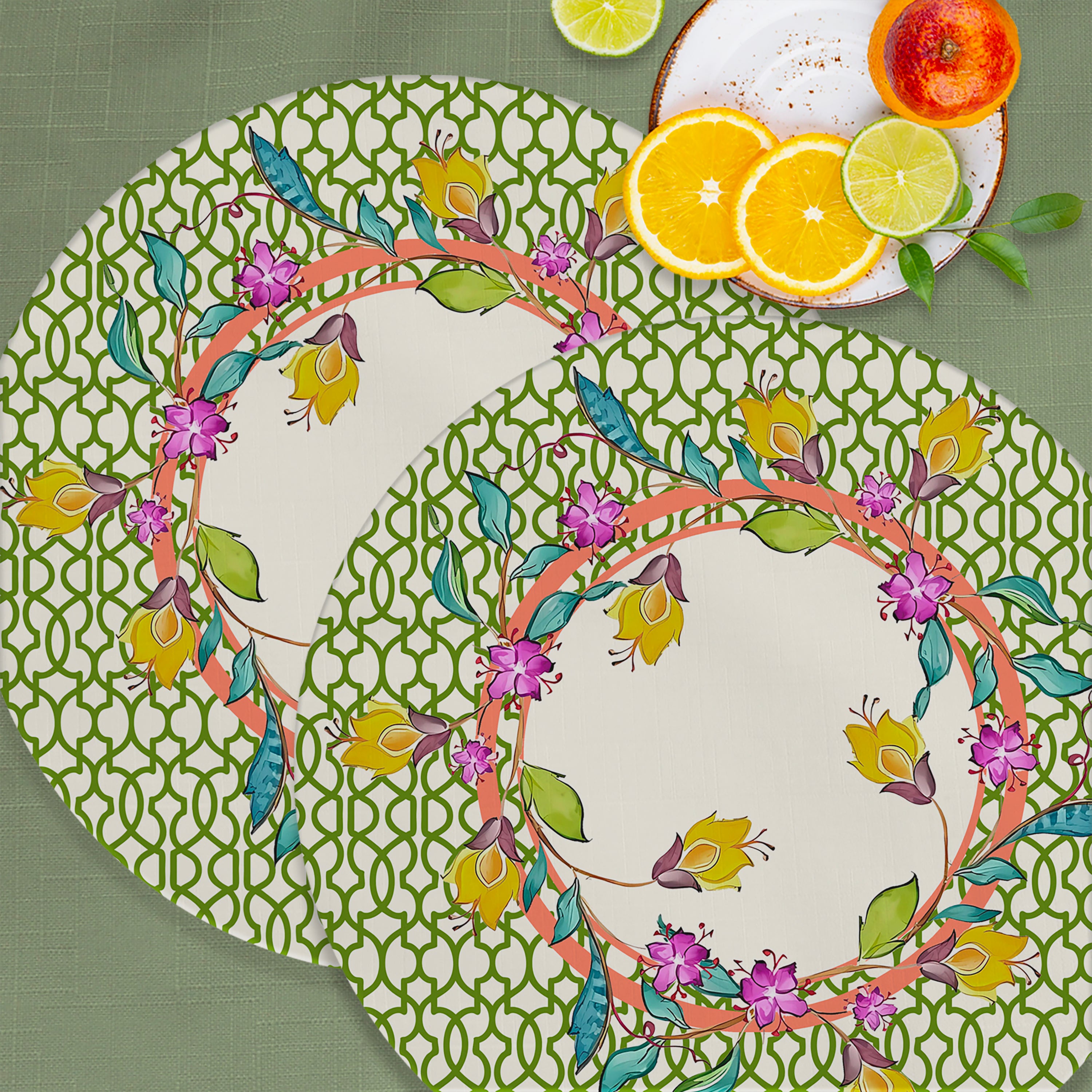 Sottopiatto rivestito Indira fiori colorati set da 2 pezzi