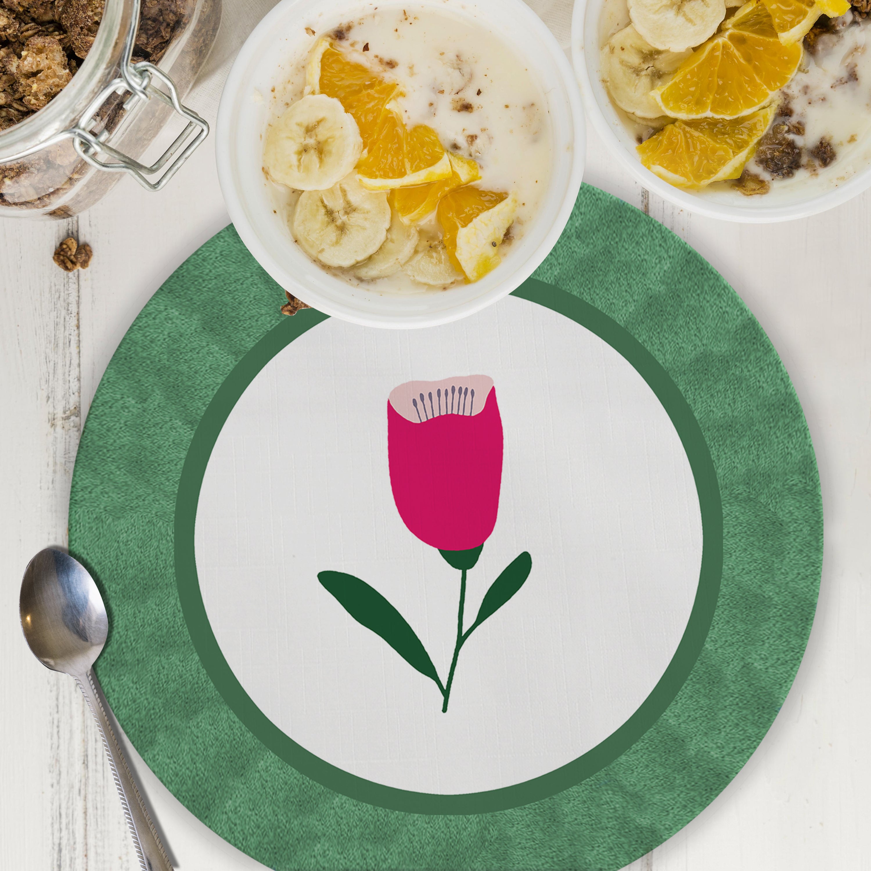 Sottopiatto rivestito Yoko fiori fucsia set da 2 pezzi