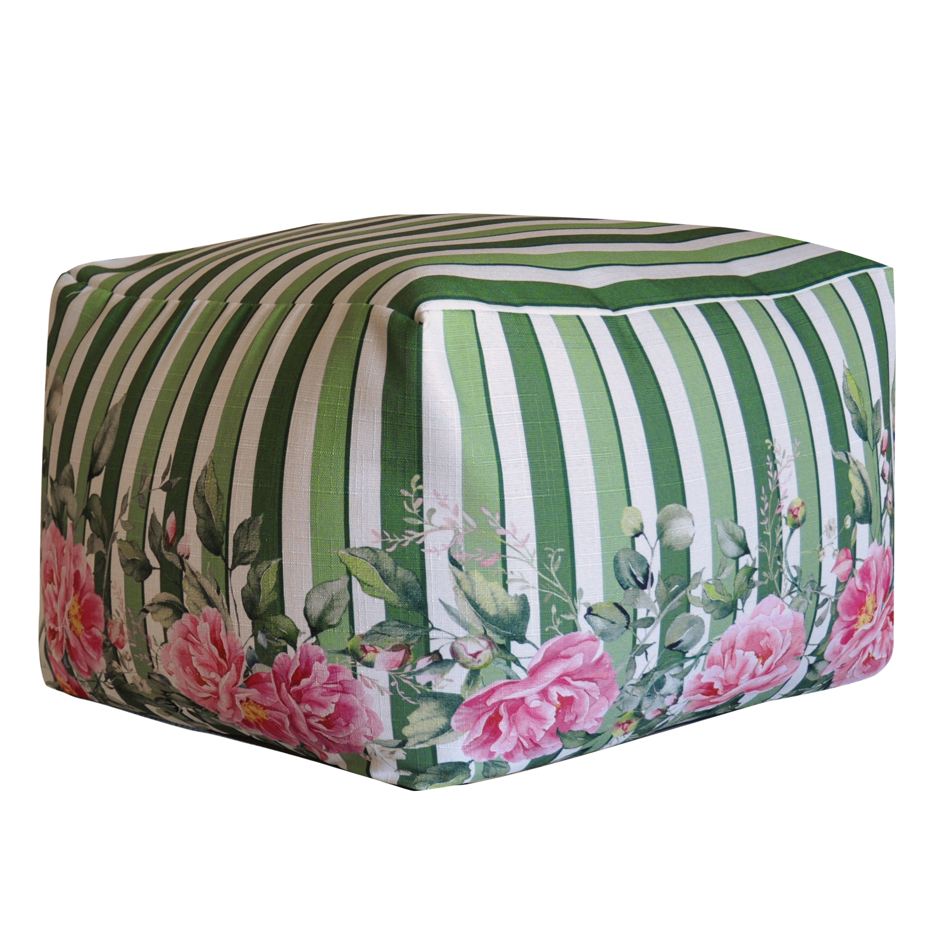 Pouf Quadrato Peony righe verdi fiori