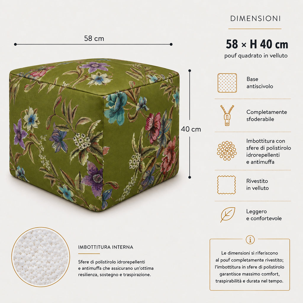 Pouf Quadrato Astor Verde