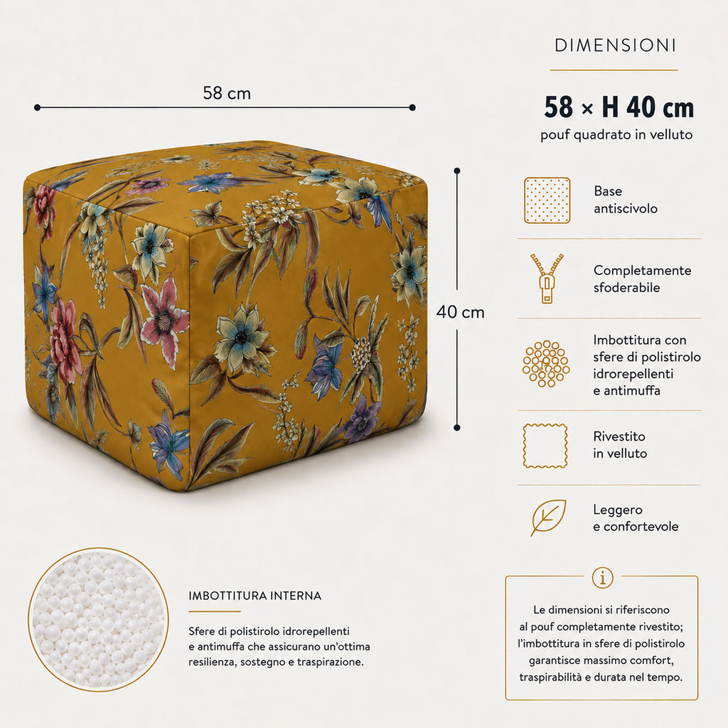 Pouf Quadrato Astor Senape