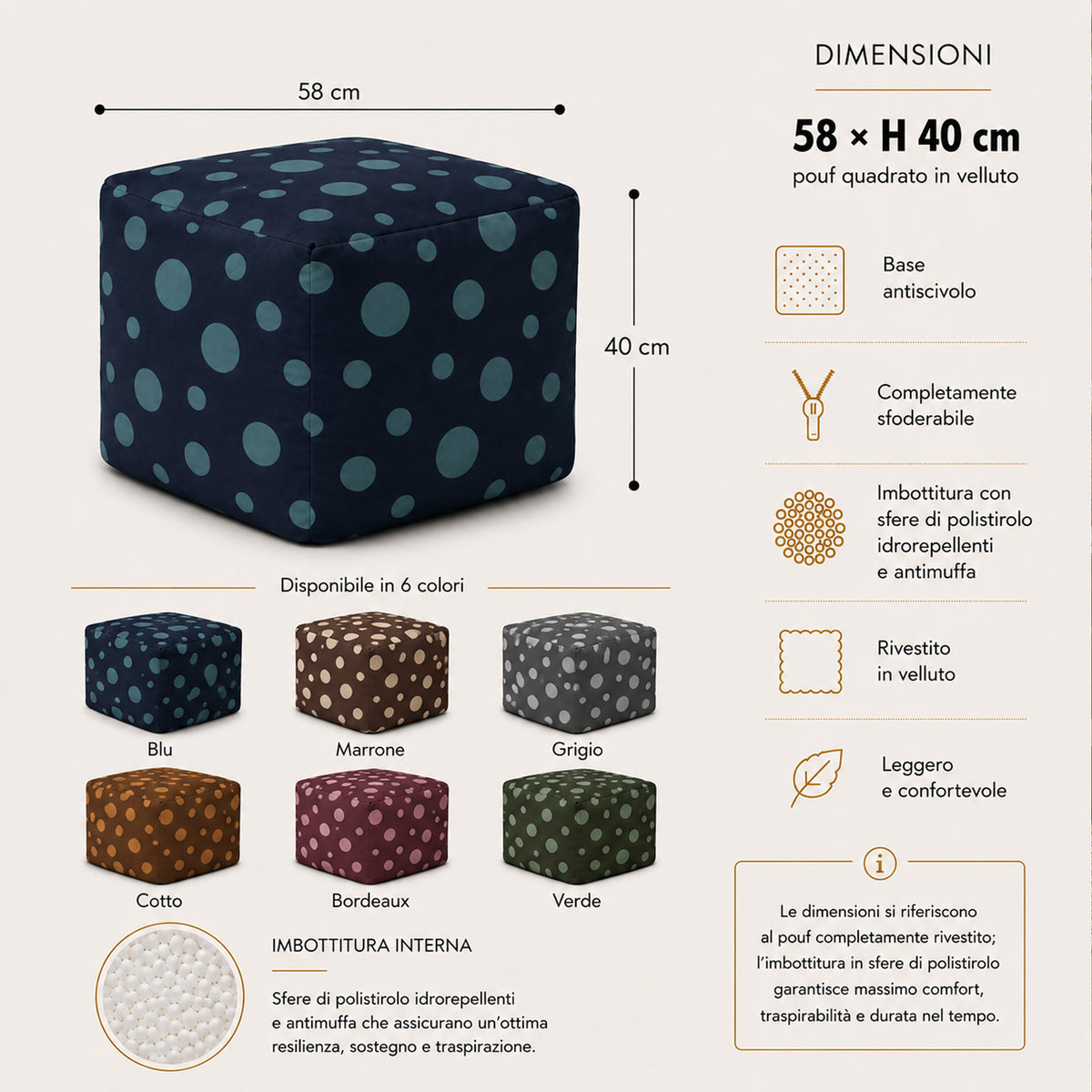 Pouf Quadrato Pois