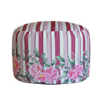Pouf Rotondo Peony righe rosa fiori