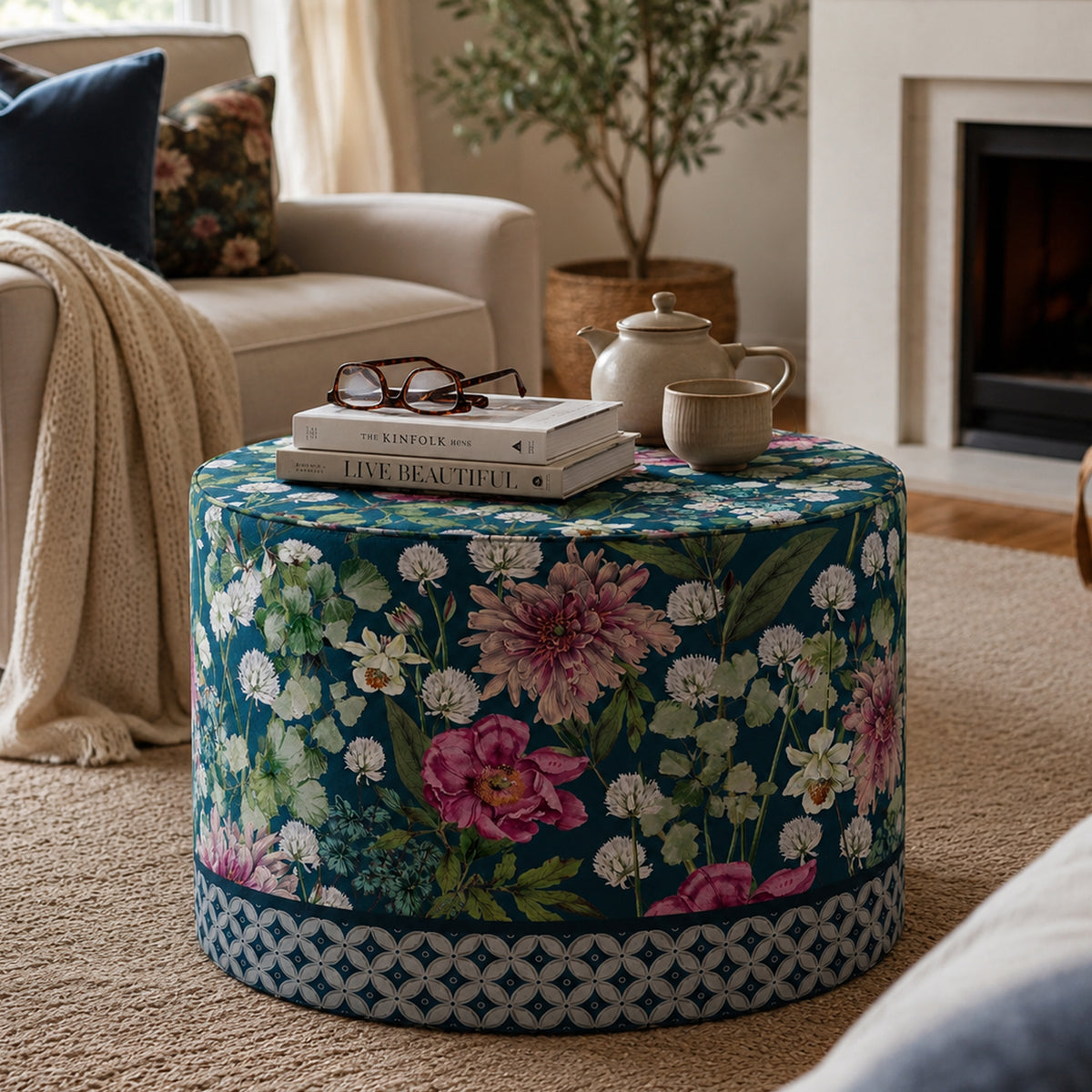 Pouf Rotondo Giardino Blu