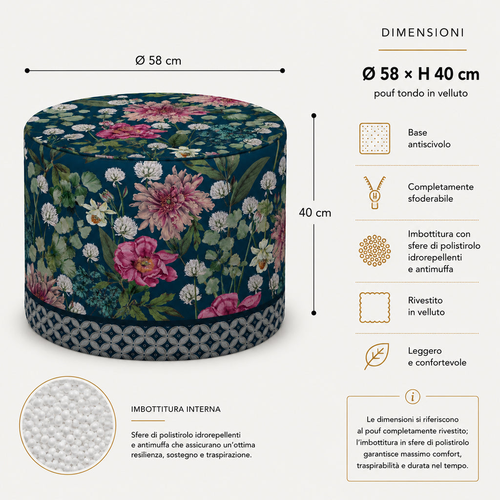 Pouf Rotondo Giardino Blu