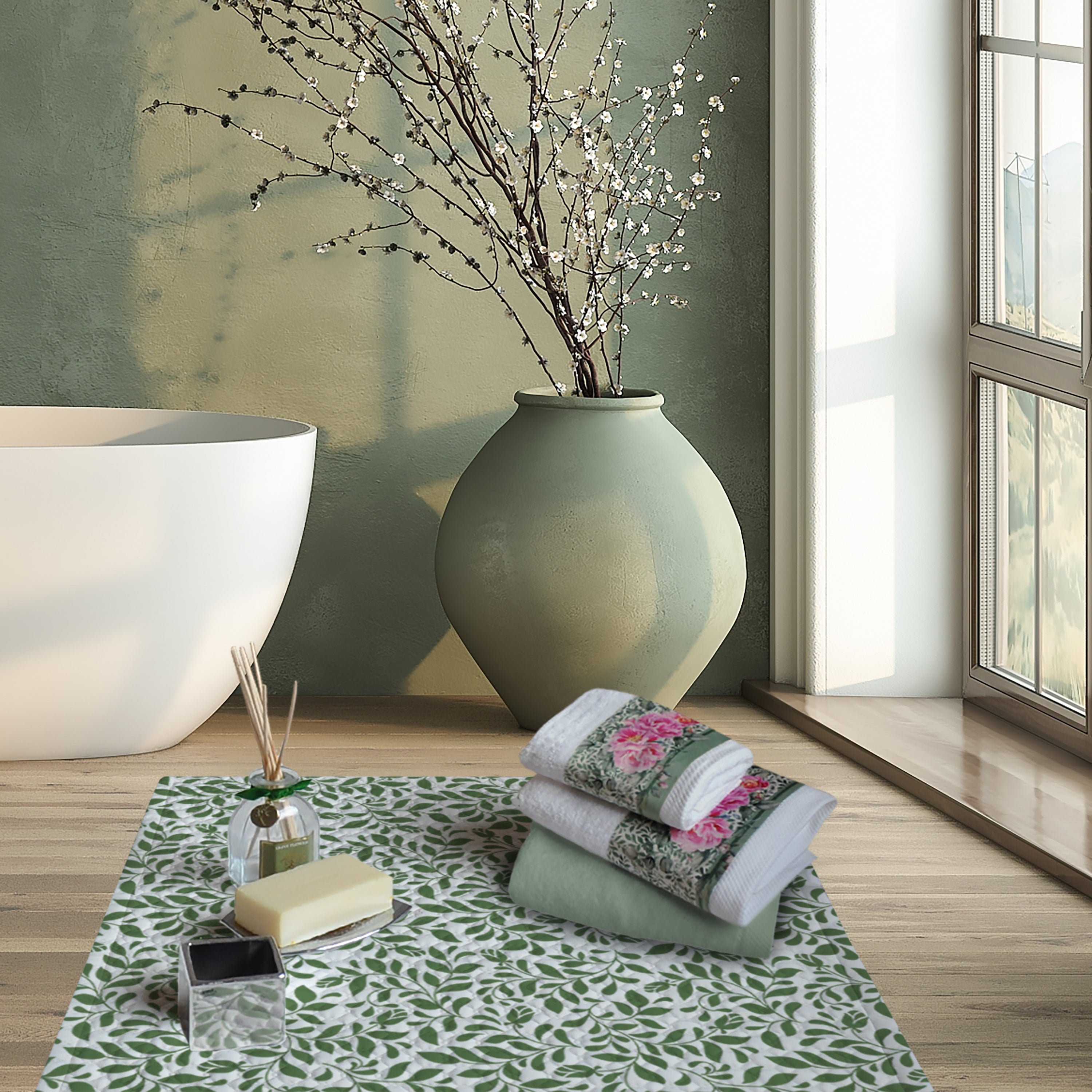 Tappeto Velluto righe verdi fiori