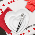 Beautiful,Table,Setting,And,Gift,For,Valentine’s,Day,On,Dark